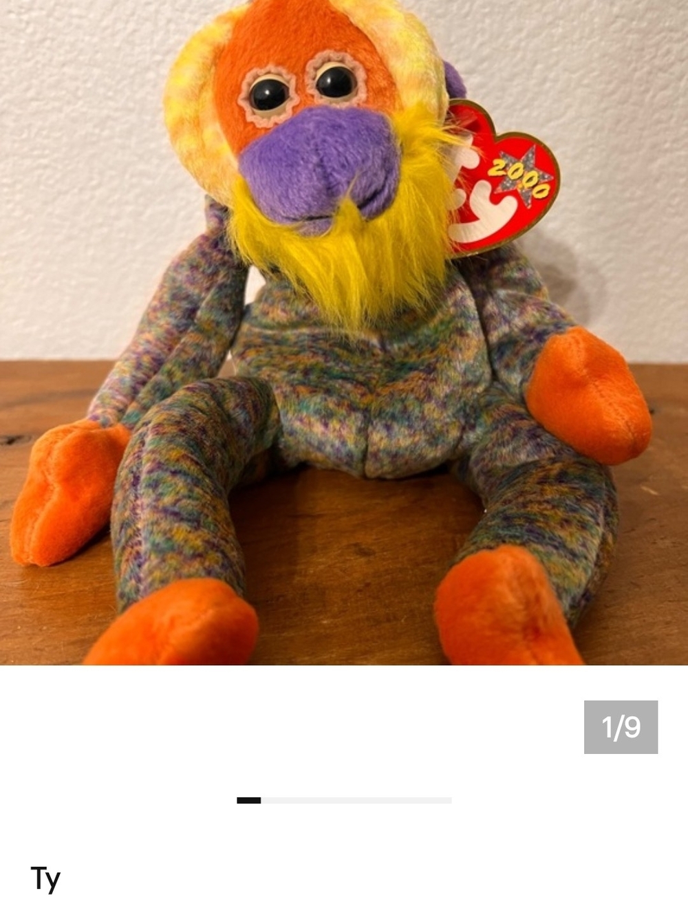 Ty Rare Multicolor Monkey Plush - Orange, Purple, Yellow 'Bananas" (Retired)
